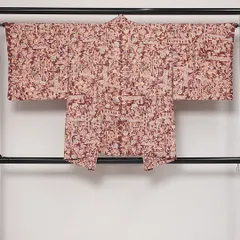 羽織 袷 身丈76cm 裄丈65cm Sランク 正絹 Mサイズ カジュアル 紐あり 植物柄 華やか 優しい ピンク系 紫系 1217-13855