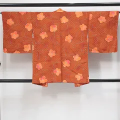 羽織 袷 身丈79cm 裄丈65cm 正絹 Sランク Mサイズ カジュアル 梅 ぼかし染 茶系 朱系 1217-14763