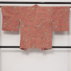 羽織 袷 身丈82cm 裄丈66cm Sランク 正絹 Mサイズ カジュアル 紐あり 蝶 桔梗 古典的 華やか 茶系 1217-13877