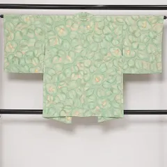 羽織 袷 身丈84cm 裄丈66cm Sランク 正絹 Mサイズ カジュアル 紐あり 花柄 可憐 爽やか 緑系 1217-13884