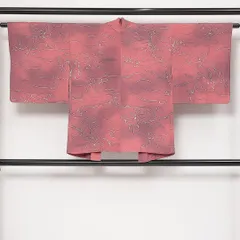 羽織 袷 身丈74cm 裄丈63cm Sランク 正絹 Sサイズ カジュアル 紐あり ぼかし染 植物柄 上品 華やか ピンク系 1217-13900