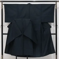 男着物 アンサンブル 単衣 洗える着物 身丈141cm 裄丈66cm Sランク ウール 棒衿 Mサイズ カジュアル 紐あり 無地 素朴 落ち着き 紺系 1219-14427