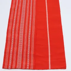 半幅帯 帯丈358cm Aランク カジュアル 全通 小袋帯 正絹 織り 本場筑前博多織 献上柄 朱系 1225-000567