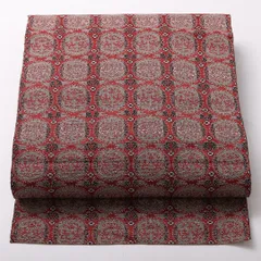 八寸 名古屋帯 帯丈329cm 松葉仕立て 全通 Sランク カジュアル 正絹 樹下双獣文 異国風 伝統的 赤系 1224-03123