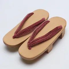 未使用品 下駄 カジュアル S 木製 Aランク 和装小物 赤系 1244-00807