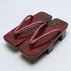 未使用品 下駄 カジュアル S 木製 Aランク 和装小物 赤系 1244-00823