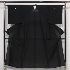 未使用品 黒紋付 五つ紋 五三桐 身丈151cm 裄丈63.5cm Nランク 正絹 夏物 広衿 S しつけ糸 フォーマル 黒系 1299-F0548