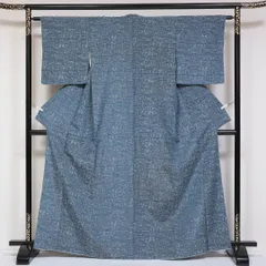 お召 洗える着物 袷 身丈165cm 裄丈62cm ポリエステル Bランク XLサイズ 広衿 インフォーマル 創作柄 水色系 青系 1265-01758