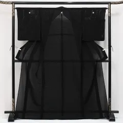 未使用品 黒紋付 五つ紋 丸に橘 身丈167cm 裄丈64.5cm Nランク 正絹 夏物 広衿 XL しつけ糸 フォーマル 上品 厳か 黒系 1299-F0625