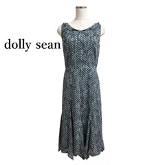 dolly sean 　ドリーシーン　レディース　オケージョンワンピース　日本製　ロングワンピース ノースリーブ プリントワンピース サテン ブルー系 M