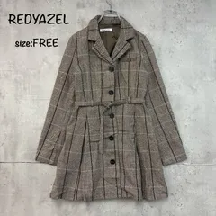 【美シルエット】REDYAZEL レディアゼル テーラー ジャケット ミニ ワンピース ベルト付き ヘリンボーン チェック柄 レトロ きれいめ フェミニン 膝上丈 フレア 長袖 ブラウン 秋服 冬服 通勤 通学 デート 服 お呼ばれ 着痩せ効果 ★ ◇■