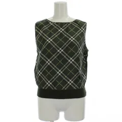 バーバリー ロンドン BURBERRY LONDON ニット ベスト ウール M カーキ チェック柄 ノースリーブ ラウンドネック /GG ■ECD001