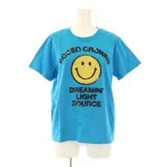 ロデオクラウンズ Rodeo Crowns Tシャツ F 青 ブルー 半袖 クルーネック ロゴ スマイリー スパンコール 装飾 ストレッチ タグ付き /BB ■ECC001
