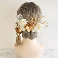 髪飾り＊成人式 卒業式 結婚式 ウェディング 振袖 袴 和装 前撮り~タッセル リボン アップヘア シニヨン~ゴールド 金 17本