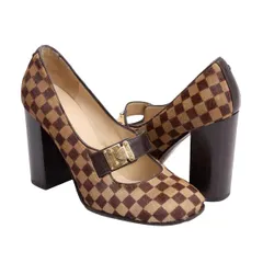 ルイヴィトンLouis Vuitton ダミエハラコヒールパンプス ベージュ茶34 (22cm位)