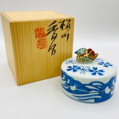 茶道具 萬古焼 加賀瑞山造 トルコ釉 荒磯魚文香合 共箱 V 7150 - メルカリ