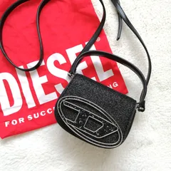 美品☆ディーゼル ショルダーバッグ 1DR ミニ グリッター ブラック 黒 ラメ ロゴ レザー 2way RFID  DIESEL 保存袋付