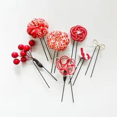 〔574〕卒業式　七五三　髪飾り　ヘアピン　赤　ヘッドドレス　水引ピン　ヘアアクセサリー