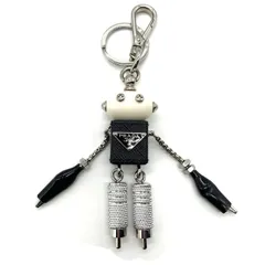 プラダ キーホルダー ロボット バッグチャーム サフィアーノレザー メタル 2TR101 PRADA 白 黒  PRADA Ａランク