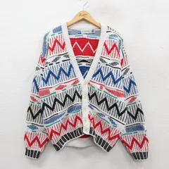 L/古着 長袖 ニット カーディガン メンズ 90年代 90s コットン USA製 白他 26jan13