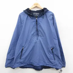 XL/古着 ラルフローレン ポロスポーツ 長袖 ブランド ハーフジップ ナイロン ジャケット パーカー メンズ ワンポイントロゴ ラグラン リップストップ 薄紺 内側メッシュ 26jan13