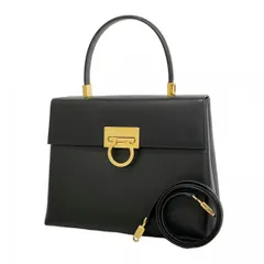 【6bd5090】サルヴァトーレフェラガモ ハンドバッグ ガンチーニ レザー ブラック ゴールド金具 2wayバッグ【中古】レディース