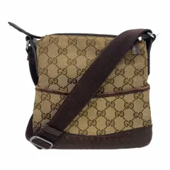 【6bd5214】グッチ ショルダーバッグ GGキャンバス 147671 キャンバス ベージュ ブラウン シルバー金具【中古】レディース