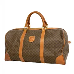 【6bd5278】セリーヌ ボストンバッグ マカダム PVC ブラウン ゴールド金具【中古】メンズ レディース ユニセックス