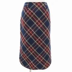 ルルウィルビー Loulou Willoughby 美品 23AW プレイドタイトスカート チェック Aライン ロング 1 紺 ネイビー 赤 レッド /FF