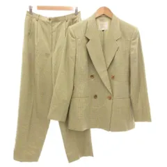 バーバリーズ Burberrys ヴィンテージ セットアップ パンツスーツ フォーマル テーラードジャケット ダブル スラックス チェック柄 シルク混 11 黄 イエロー /NU ■GY14