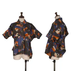 ヴィヴィアンウエストウッド アングロマニアVivienne Westwood ANGLOMANIA プリント変形ポケット半袖シャツ 黒オレンジ青38