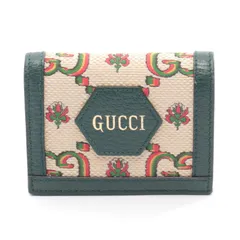 グッチ GUCCI 二つ折り財布 グッチ 100 GGカレイドスコープ コンパクトウォレット 676297 ナチュラル/グリーン キャンバス レザー GGフラワー 二つ折財布 レディース