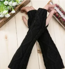 ブラック ニット フィンガーレス ロング 手袋 ブラック ホワイト あります
