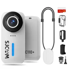 SJCAM C110PLUS 小型アクションカメラ ウェアラブルカメラ 4K30fps wifi搭載 170°FOV 手ぶれ補正 ミニ軽量 縦画面録画 ボディカメラ 8倍ズーム 30M防水 磁気吸着マウント バイク用 vlog用 旅行用 動画撮影用 64Gpo