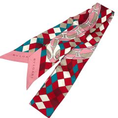 専用 未使用 BVLGARI リボンスカーフ シェリー グリーン×オレンジ