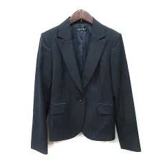 インディヴィ INDIVI テーラードジャケット ストライプ 総裏地 40 L 黒 ブラック /YI