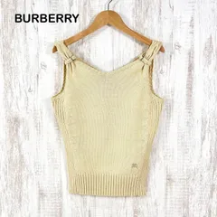 美品 BURBERRY BLUE LABEL バーバリーブルーレーベル ホースロゴ刺繡 リブニット ビスチェ ノースリーブ トップス ベージュ