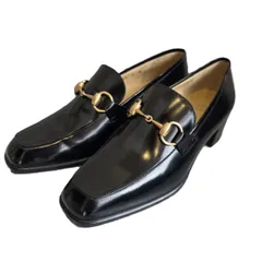 GUCCI グッチ ホースビット 革靴 4.5cm ヒール スクエア ブラック×ゴールド 23cm ローファー レディース 中古