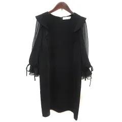 スナイデル SNIDEL ワンピース ひざ丈 シアー リボン 七分袖 1 黒 ブラック /MS