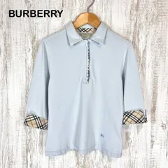 BURBERRY LONDON バーバリーロンドン ホースロゴ刺繍 ノバチェック 五分袖 ハーフジップアップ ポロシャツ ライトブルー レディーストップス