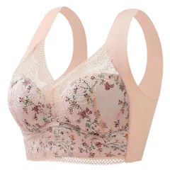 ブラジャー ノンワイヤー シームレス ブラ レース 花柄 ナイトブラ 美胸 リフトアップ 脇高 かわいい 軽い 楽ちん 日中兼用 美シルエット 大きいサイズ as-004