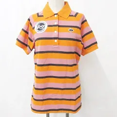 パーリーゲイツ PEARLY GATES ゴルフ ウェア ポロシャツ 半袖 ボーダー ドローストリング ロゴ プリント ワッペン 刺繍 黒 オレンジ ピンク 0