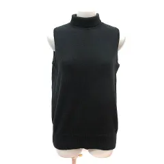 メルローズ MELROSE ニット セーター タートルネック 麻混 リネン混 ノースリーブ 黒 ブラック /MS