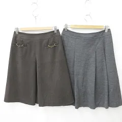 スタイルミー STYLE ME スカート 2枚セット フレアー ひざ丈 プリーツ ビット フェイクスエード ニット 茶 ブラウン グレー 9