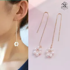 ピアス レディース 淡水パール 本物真珠 フラワーデザイン 真珠の輪 ロングピアス 顔痩せ効果 小顔効果 エレガント 大人可愛い 6月誕生石 卒業式 入学式 入園式 謝恩会 二次会 お呼ばれ パーティー プレゼント ホワイトデー 母の日 即購入OK 送料無料