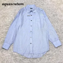 【美品】aquascutum 長袖ボタンダウンシャツ 水色 総柄