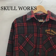【古着】【USED】 SKULL WORKS チェック ネルシャツ Ｍ レッド×ブラック メンズ ファッション素材:レーヨン・ポリエステル _233023のサムネイル