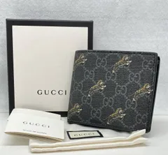 【箱／保存袋付】グッチ／GUCCI／GGスプリーム／タイガープリント／二つ折り財布／内側に薄いシワ／箱に汚れ有り