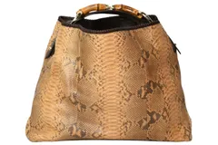 極美品 GUCCI グッチ ホースビット ハンドバッグ 141828 バンブー パイソン レザー ブラウン ゴールド金具 中古 4b013028