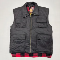 【タグ付き】マルチポケット ワークベスト M 黒 赤黒チェック ハンティング フィッシング アウトドア【6074ST】